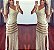 Vestido longo em tricot offwhite com detalhes caramelo . Deslumbrante - Imagem 1