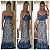 Vestido longo babado com estampa azul - Imagem 1