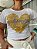 Tshirt com aplicação de pedraria - Coração ouro e Amor prata - Imagem 7