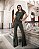 Conjunto em suede blusa e calça flare verde militar - Imagem 2