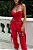 Conjunto calça cargo max com cropped em tecido acetinado vermelho - Imagem 1