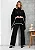 Conjunto de calça e blusa ampla com listrinha branca - Preto - Imagem 6