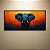 Quadro Decorativo Elefante Abstrato Fundo Laranja e Preto Óleo sobre Tela 6153 - Imagem 1