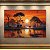 Quadro Decorativo Paisagem Savana Africana Elefantes Pôr do Sol e Rio 6133 - Imagem 1