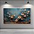 Quadro Decorativo Galho de Flor Branca e Dourada Fundo Azul Petróleo 6429 - Imagem 1