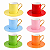Jogo de Xícaras com Pires para Café 100ml Fanzini 12 Peças Porcelana New Bone China Colorido - Imagem 1