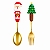 Jogo 2 Talheres Natalinos 16cm Papai Noel e Árvore Aço Inox Dourado Silicone - Imagem 1