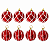 Jogo com 8 Bolas de Natal 6cm Vermelhas com Detalhes Branco em Listras e Mosaicos - Imagem 1