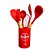 Kit Utensílios Silicone Em Casa Tem Cabo Madeira 7 Peças Vermelho - Imagem 1
