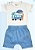 Conjunto Body e Shorts Branco e Azul Estampado Kombi - Imagem 1