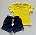Conjunto Infantil Menino Bermuda Marinho e Camiseta Amarela - Imagem 1