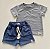 Conjunto Infantil Menino Bermuda Azul e Camiseta Mescla Listrada - Imagem 1