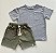 Conjunto Infantil Bermuda Verde e Camiseta Mescla Listrada - Imagem 1
