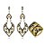 Conjunto Semijoia Ouro 18k e Ródio Negro Arabesco | Brinco Chandelier e Anel Largo - Imagem 2