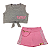 Kit Short Saia Rosa e Cropped Nozinho Cinza Infanto Juvenil - Imagem 1