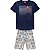 Conjunto Infantil Short Moletinho + Camiseta Azul Marinho Kyly  109768 - Imagem 1