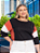 Blusa Feminina Soltinha Manga 3/4 Recorte Tricolor Plus Size - Imagem 1