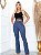 Linda Calça Flare Feminina com Cinto/Calça Social estilo alfaiataria com Elastano - Azul Mescla - Imagem 1