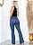 Linda Calça Flare Feminina com Cinto/Calça Social estilo alfaiataria com Elastano - Azul Mescla - Imagem 2