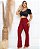Calça Flare com Zíper e Bolsos Vinho - Imagem 1