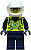 Minifigura  Policial Municipal, Colete de Segurança Amarelo Neon, Pernas Azul Escuro, Capacete Branco, Viseira Transparente - Imagem 1