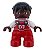 Boneco Lego Duplo Menina pernas vermelhas, top rosa brilhante com flor no bolso, braços brancos, rabo de cavalo preto com franjas irregulares - Imagem 1