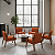 Poltrona Madri Decorativa Para Sala, Recepção Courino Laranja em Madeira - Imagem 3
