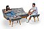 Sofa Cama Caribe em Linho Cinza 3 Posições Com 2 Banquetas - Imagem 1