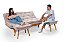Sofa Cama Caribe em Linho Champagne 3 Posições Com 2 Banquetas - Imagem 1