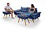 Sofá Bariloche 3 Lugares Linho Azul Com 2 Banquetas - Imagem 1