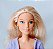 Barbie loura de saia jeans e blusa , botas lilás usada - Imagem 3