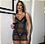Camisola Sensual em Cirrê com Transparência Calcinha Regulável Preto - Imagem 1