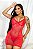 Camisola Sensual em Cirrê com Transparência Calcinha Regulável Vermelho - Imagem 2
