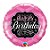 Balão de Festa Microfoil 9" 22cm - Redondo Happy Birthday Rosa e Preto - 1 unidade - Qualatex Outlet - Rizzo - Imagem 1