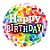 Balão de Festa Microfoil 4" 10cm - Redondo Happy Birthday! Confetes - 1 unidade - Qualatex Outlet - Rizzo - Imagem 1