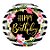 Balão de Festa Microfoil 18" 45cm - Redondo Happy Birthday! Listras e Hibiscos - 1 unidade - Qualatex Outlet - Rizzo - Imagem 1