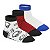 Meia Infantil Menino Molekinho Cano Médio- Branco/ Vermelho/ Branco Azul Kit 3 Pares - Imagem 1