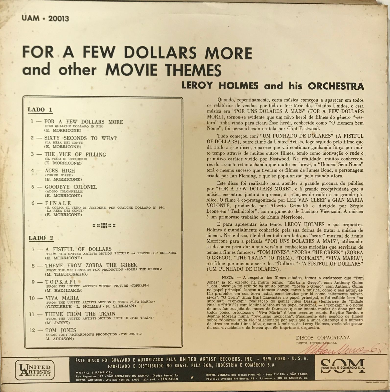 LP -LeRoy Holmes And His Orchestra – For A Few Dollars More And Other Motion Picture Themes - Imagem 2