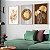 Quadro Decorativo Moderno Flores Folhagens Dourada Ornamento Minimalista Kit 3 Quadros - Imagem 1
