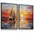Quadro Decorativo Barco a Vela Pintura Mar Pinceladas Kit 2 - Imagem 1