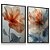 Quadro Decorativo Flores Delicadas Folhas Tons Laranja Verde - Imagem 1