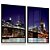 Quadro Decorativo Arquitetura Ponte do Brooklyn Nova York Cidade Noturna Kit 2 - Imagem 1