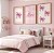 Kit 3 Quadros Decorativos Infantil Laço Xadrez Rosa Nome Personalizado - Imagem 1