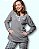 Pijama Feminino Inverno em Microsoft com Bolso Xadrez Cinza e Verde - Imagem 4