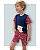 Pijama Verão Menino em Algodão com Bolso Azul e Vermelho - Imagem 1