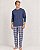 Pijama Inverno Masculino em Algodão Xadrez Azul jeans - Imagem 1