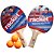 Kit 2 Raquetes + 3Bolas Tenis de mesa Ping Pong PretoVermelho - Imagem 1