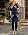 Conjunto de calça e blusa em malha crepe com elastano - AZUL MARINHO - Imagem 1
