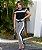 Conjunto de calça e blusa manga curta  no tecido jacquard com elastano - Branco com Preto - Imagem 5