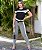 Conjunto de calça e blusa manga curta  no tecido jacquard com elastano - Branco com Preto - Imagem 4